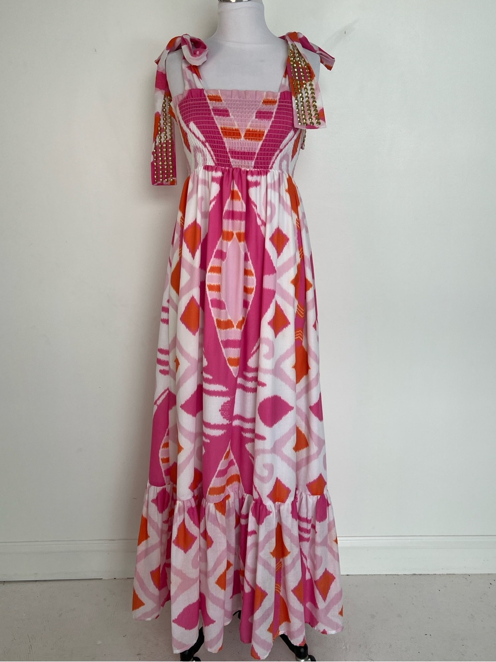 EUC!‎ Sheridan French Kelly Tiered Maxi Pink & Orange Size XS